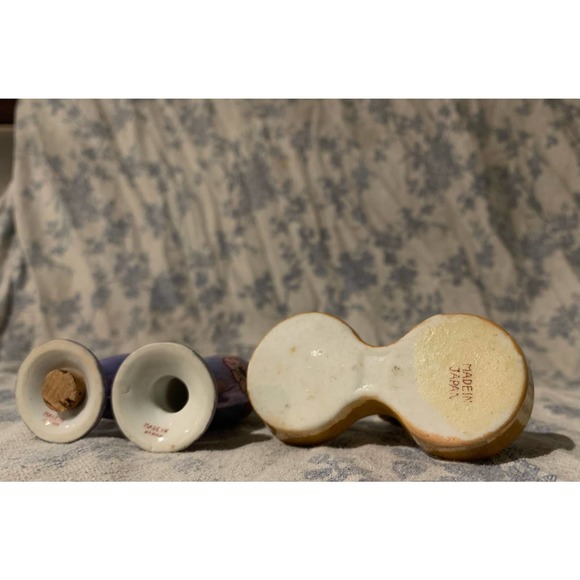 Japanese Porcelain Lusterware Salt and Pepper Shakers with Holder Carrier S&P - Picture 3 of 6